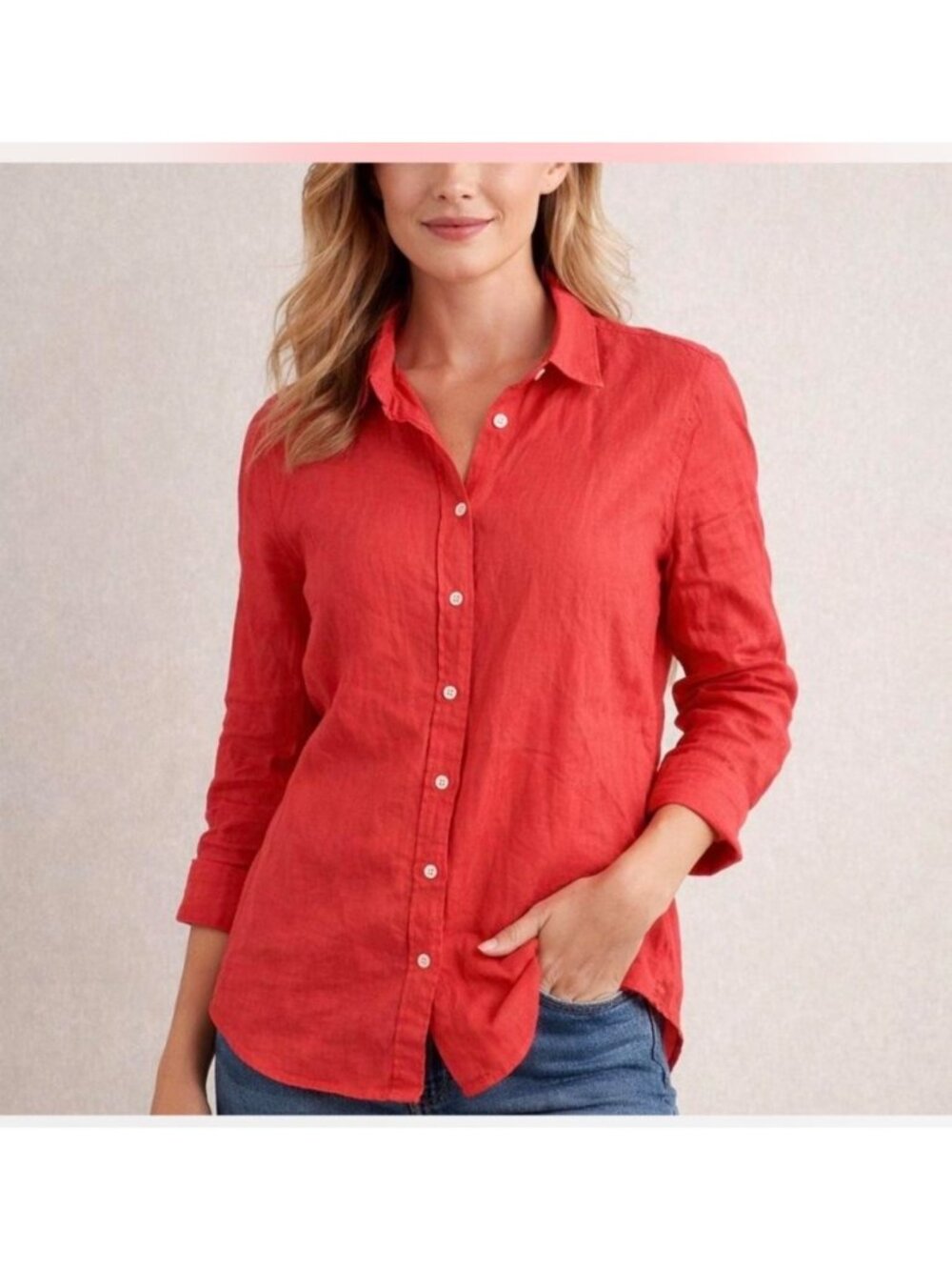 J.Crew Womens Coral Pink Linen Button-Down Shirt S Long Sleeve quiet luxury